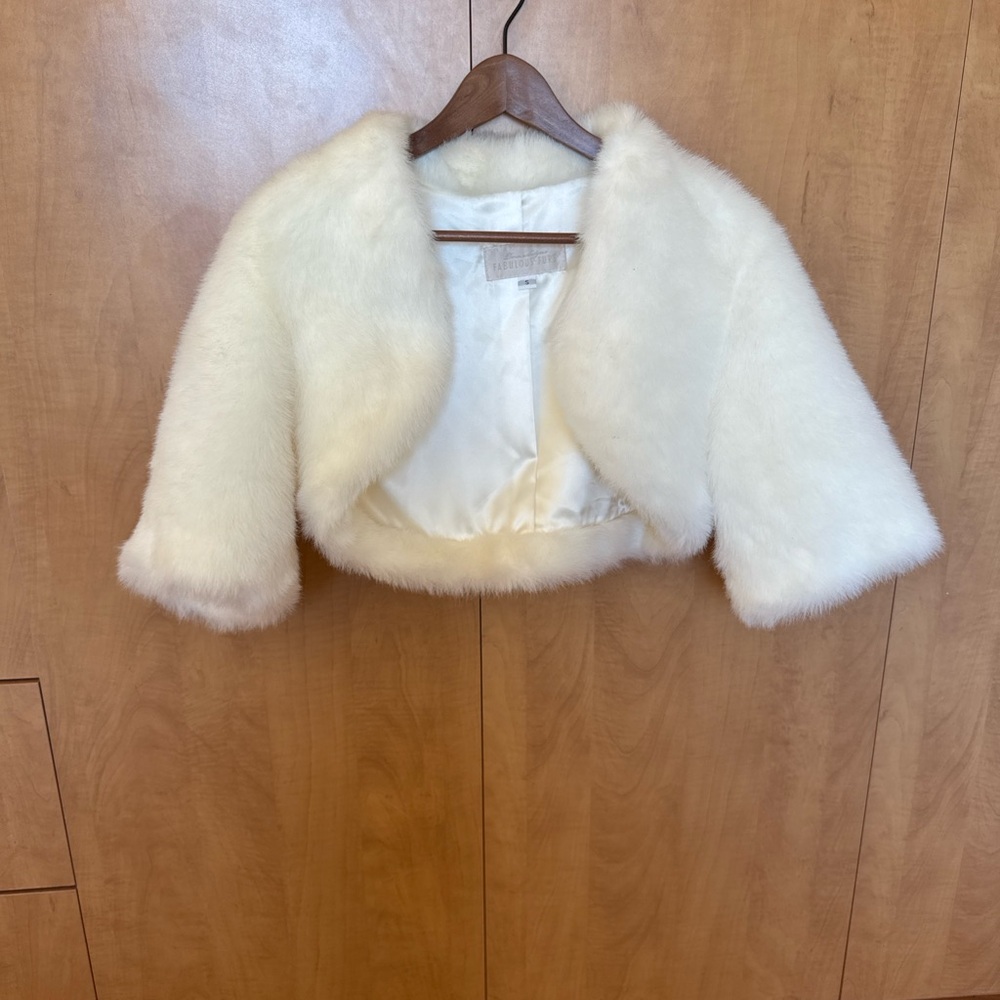 Fabulous Furs Cream Kids Faux Fur Cape